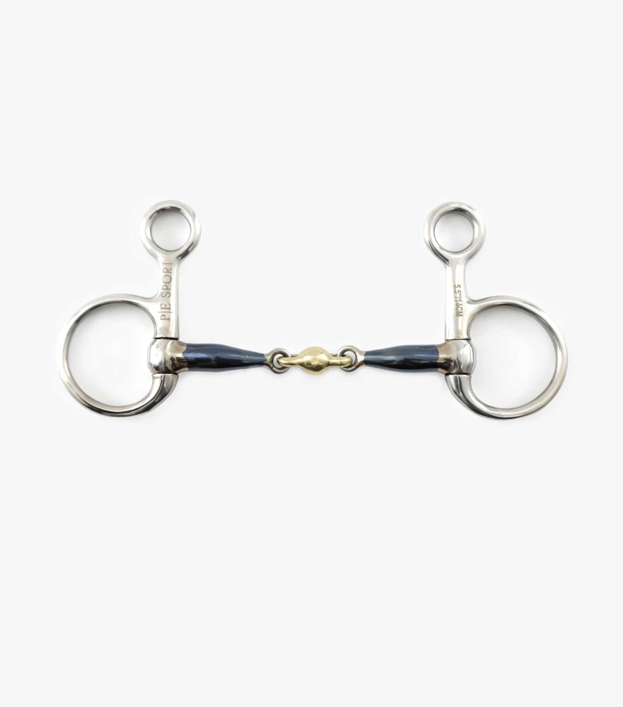Premier Equine Blue Sweet Iron Hanging Cheek with Brass Alloy Lozenge