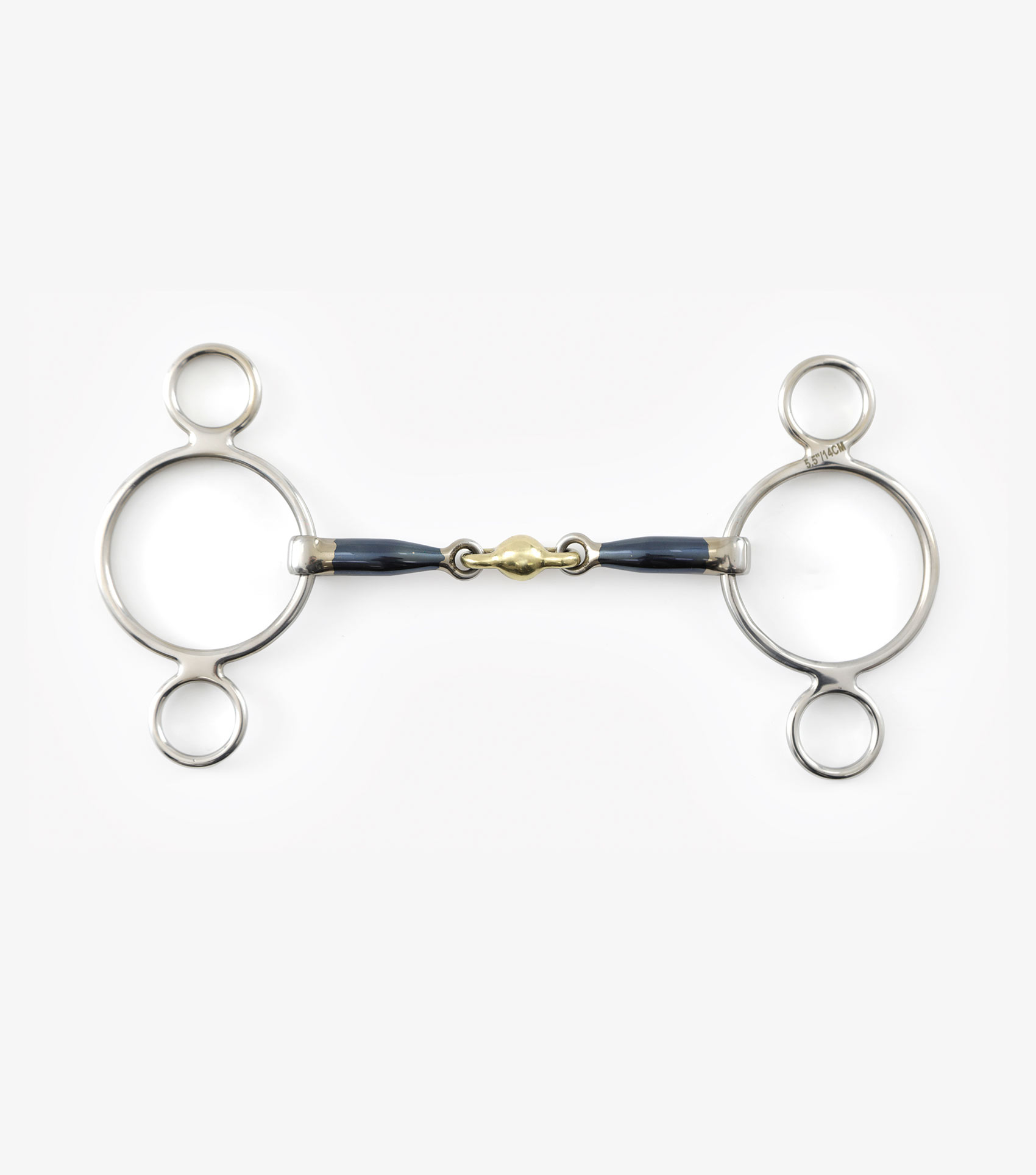 Premier Equine Blue Sweet Iron Two Ring Gag with Brass Alloy Lozenge